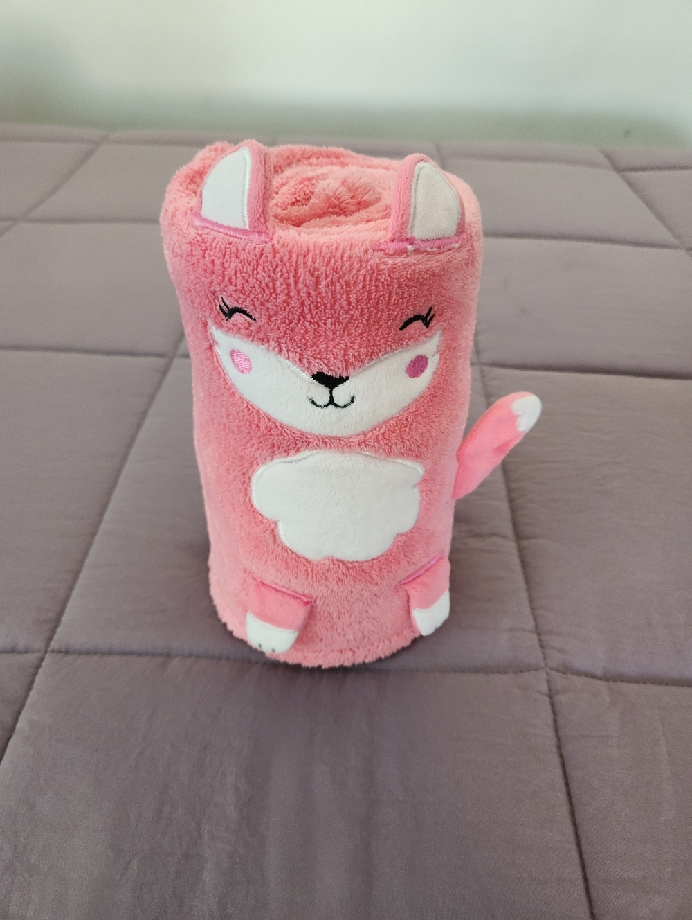 Plush Pink Fox Roll-Up Blanket